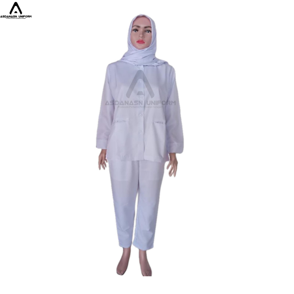 BAJU PERAWAT/BIDAN PUTIH PEREMPUAN  Bahan Milenium (licin tebal)