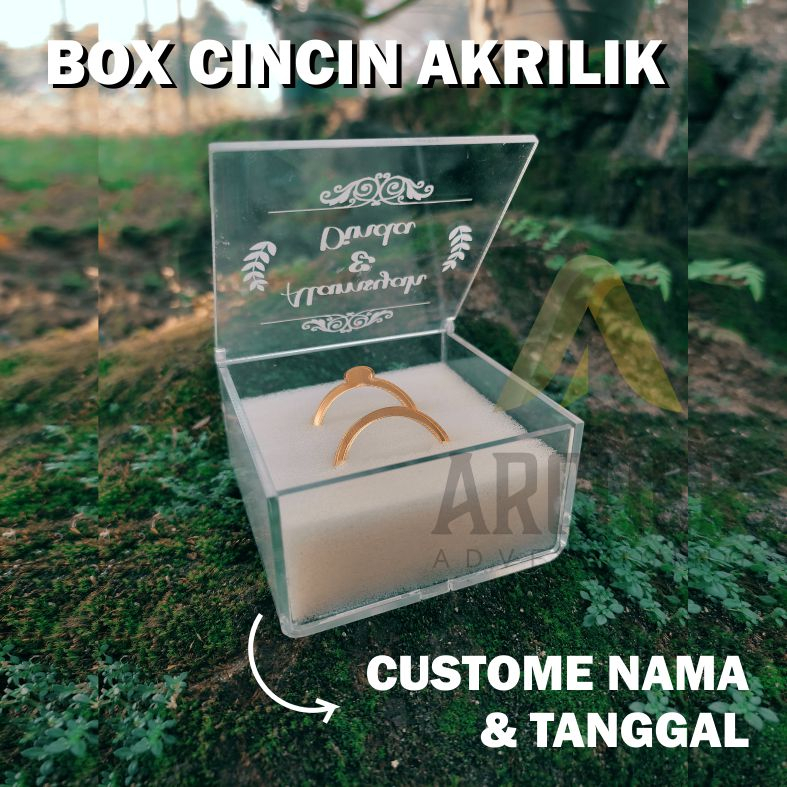 BOX CINCIN AKRILIK CUSTOM NAMA &amp; TANGGAL AKRILIK BENING 2mm