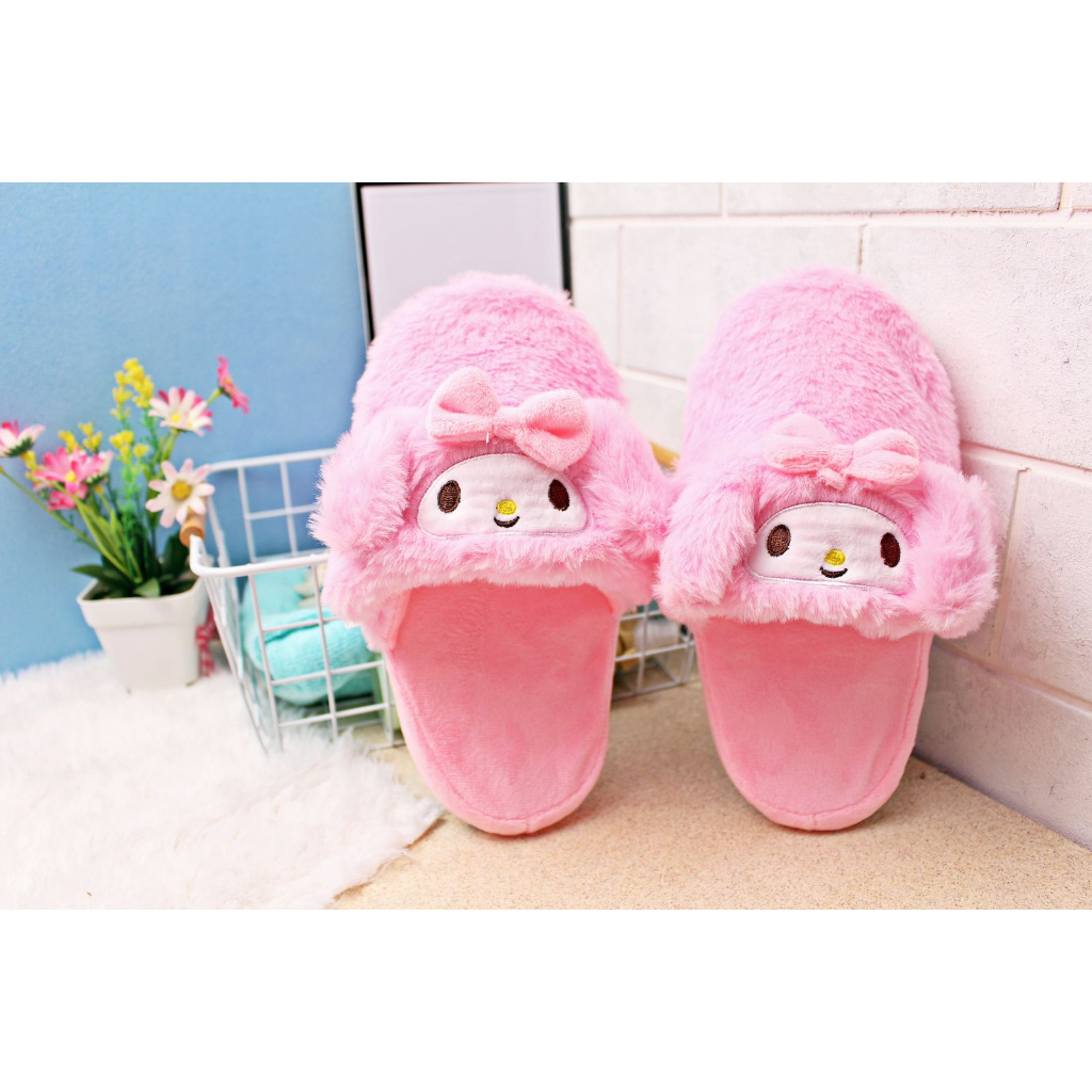 Sandal Rumah Wanita Sanrio Bulu Halus Anti Selip Karakter Kuromi My Melody Slipper Kamar Bulu Empuk Hangat Motif Lucu