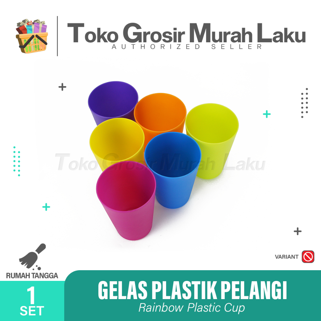 GELAS PELANGI GELAS TERMURAH PLASTIK RAINBOW PICNIC CUP SET SOUVENIR HADIAH