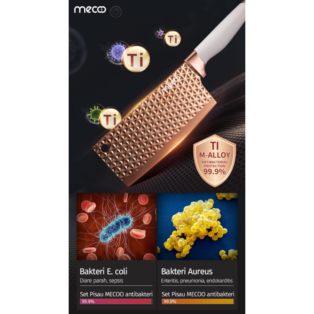 Mecoo Most Aesthetic 6 in 1 Antibacterial Knife Set Pisau Dapur