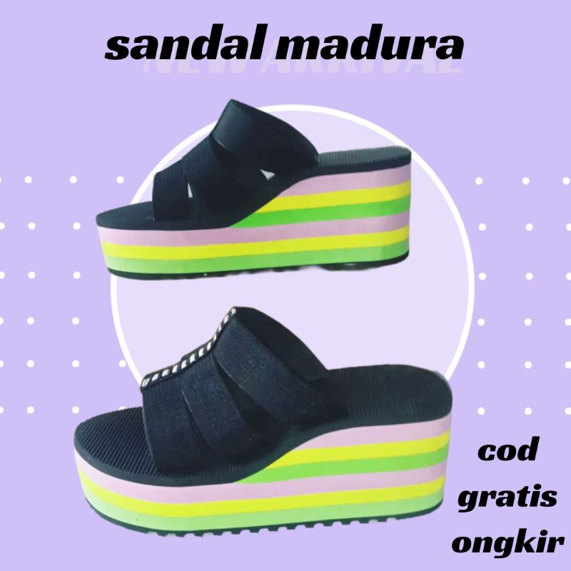 (GROSIR) SANDAL MADURA CEWEK SPON TERKUAT TINGGI 5CM SANDAL WEDGES SANDAL GUNUNG