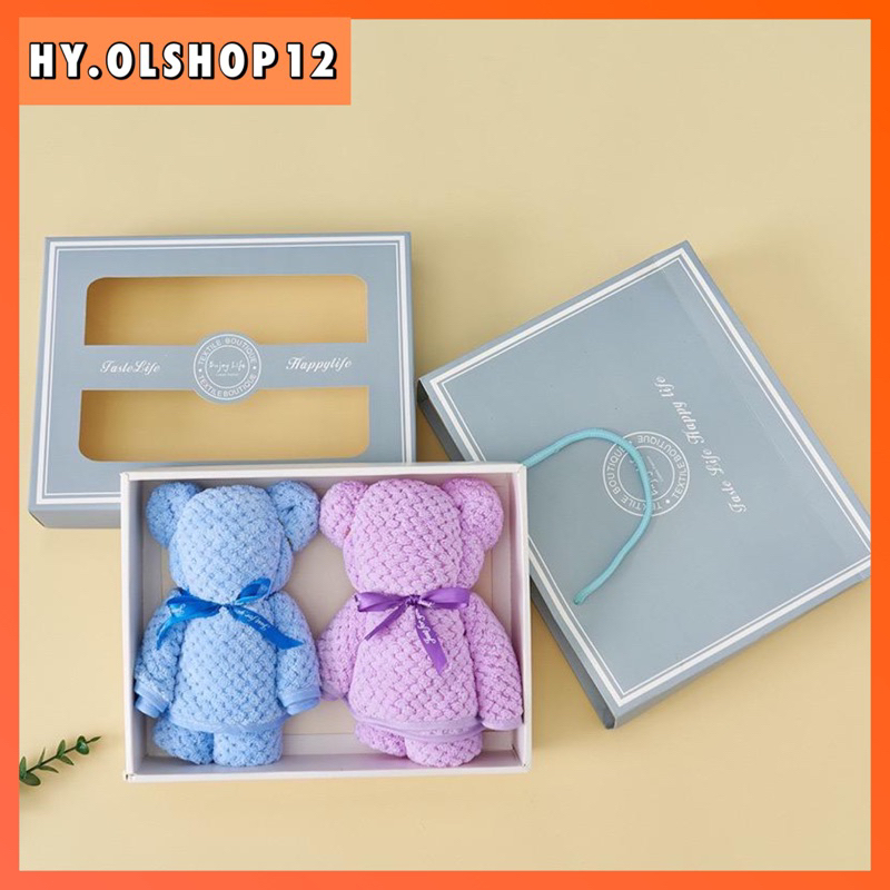 [HY.OLSHOP12] Handuk Mandi &amp; Wajah Set 2in1 Motif Boneka Premium Cotton Tebal Halus Hadiah Souvenir Pernikahan Hampers Kado Gift Towel