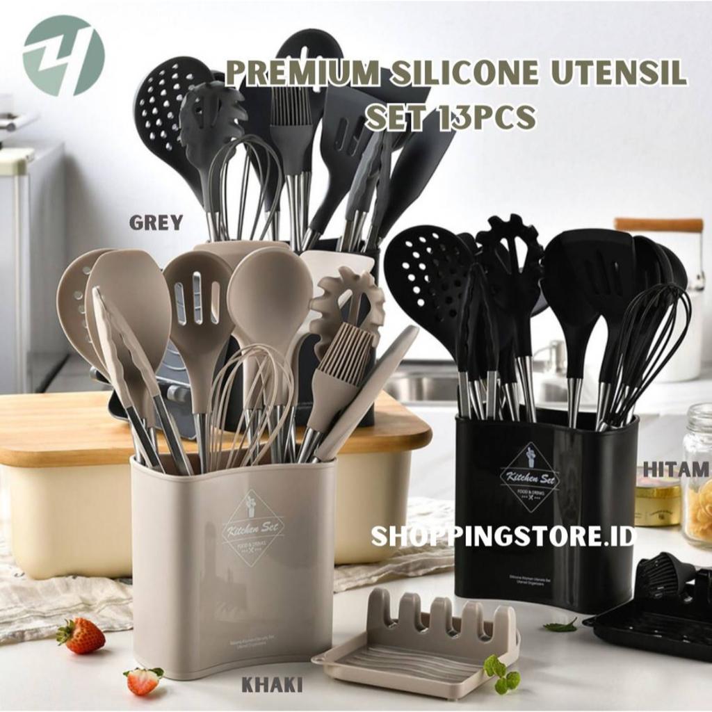 PREMIUM Utensil Bucket Silicone Set /Spatula Sutil Silikon Set 13Pcs Full ORIGINAL KITCHEN SET