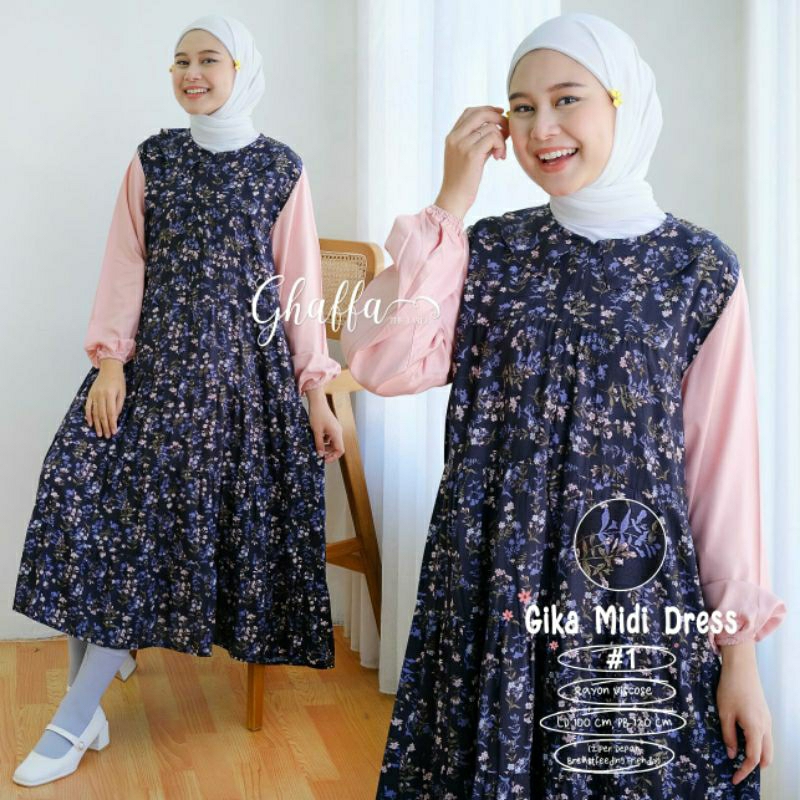 GHAFFA THE LABEL Gika midi dress rayon viscose ld 101 pb 120 allsize gamis midi bunga busui friendly