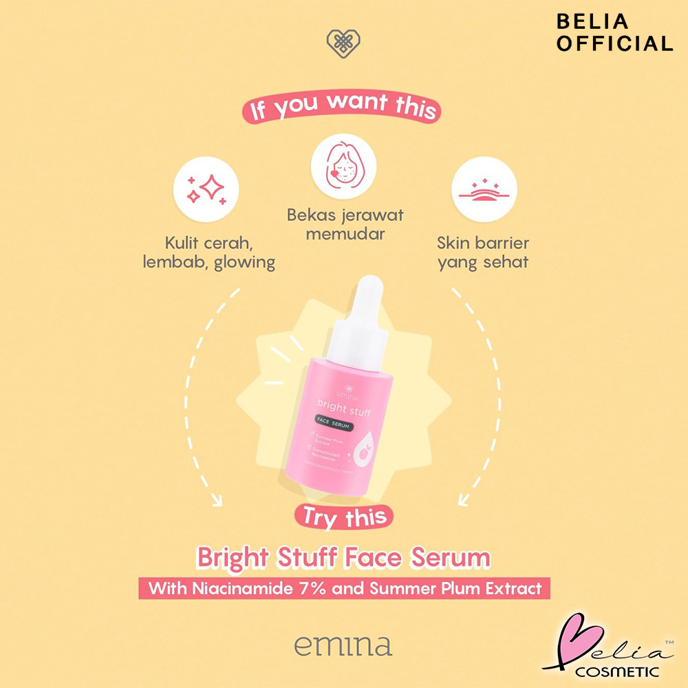 ❤ BELIA ❤ EMINA Bright Stuff Series | Acne Prone | Face Wash Scrub Whip Foam | Toner | Moisturizer | Tone Up | Serum Wajah | Sheet Mask | Loose Powder