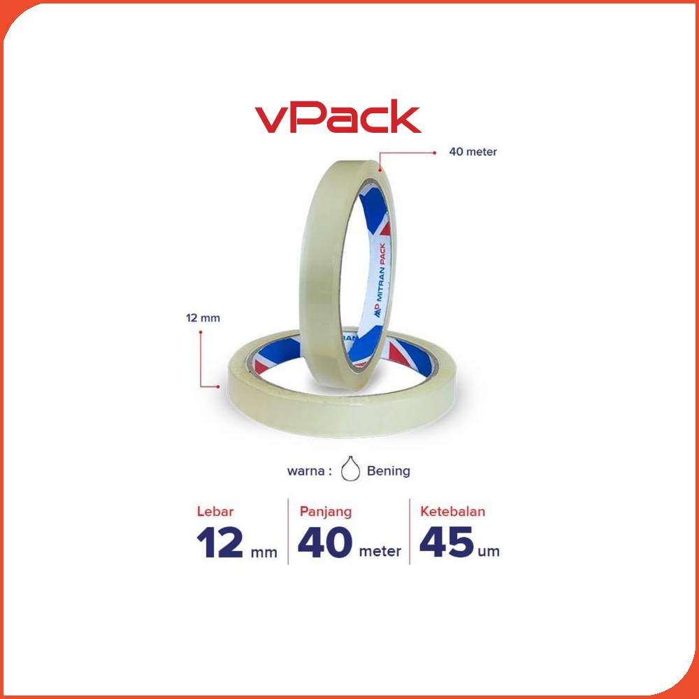 

vPack Isolasi Bening 12 mm x 40 m Packing Tape Solasi