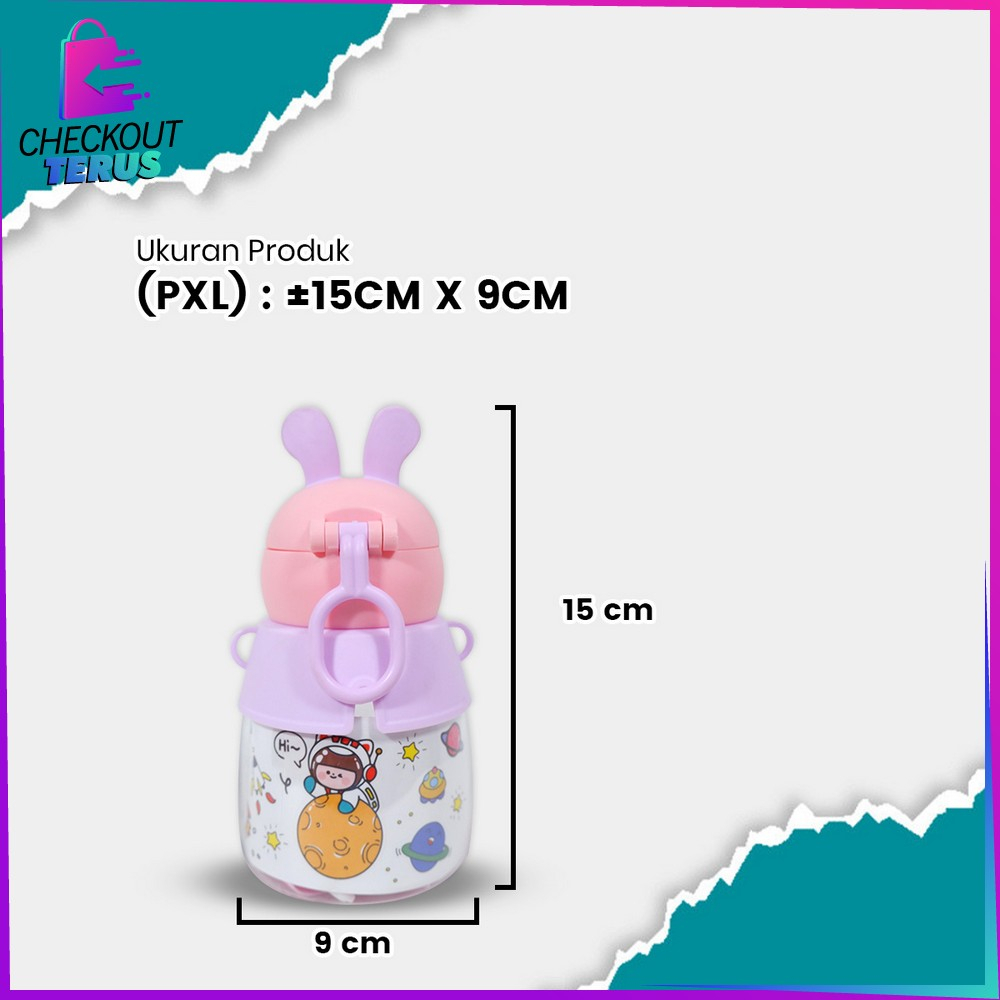 CT C829 Botol Minum Anak 550ML Motif Kelinci Tempat Minum Anak dengan Sedotan Botol Air Minum Bunny Anak Tali Panjang Anti Tumpah