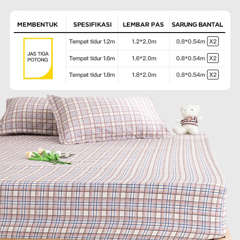 COD Sprei Set sarung Set motif kotak perlengkapan kamar tidur 160X200X25CM Sprei motif kotak / sprei aesthetic korea series/sprei Emily motif kotak kotak