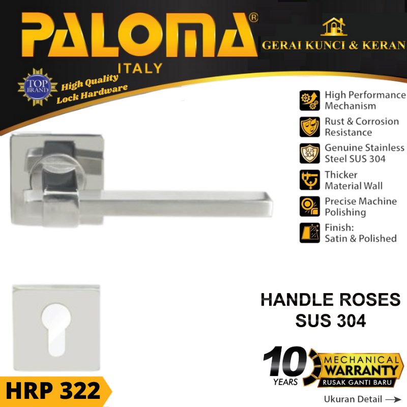 Handle Pintu Roses PALOMA HRP 322 LHT XISCO SQ SS GAGANG PINTU RUMAH