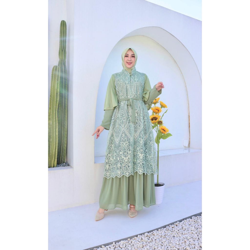 Lalisa Dress//Model Baju Gamis Pesta Kondangan Terbaru Terlaris Cardi Outher Terpisah Luar dalam Til
