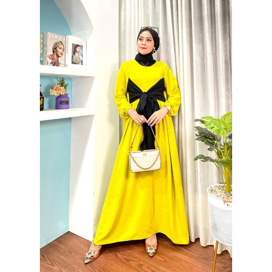 Gamis Dress Wanita Lesty Maxi Jumbo Kekinian Bahan Crinkle Airflow Tali Silang Busui Ld 110 Viral Terbaru