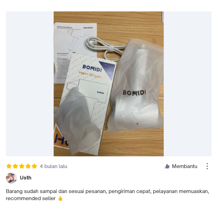 BOMIDI Anion Hair Dryer HD1 Negative Ion 1600W Pengering Rambut