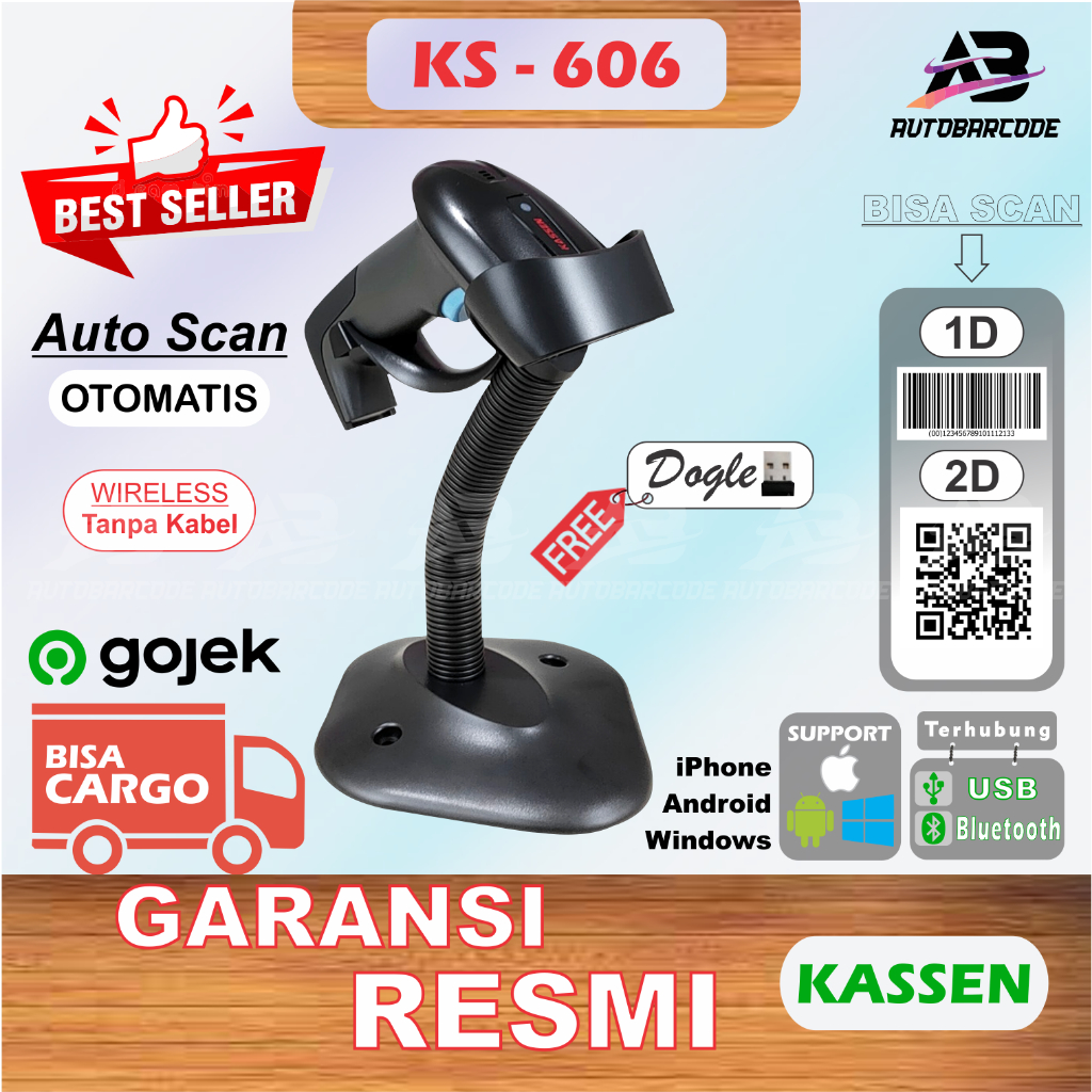 Scanner Bluetooth 2D Kassen KS-606 Wireless Scan Barcode 1D Autoscan - Auto Sensing Laser QRcode KS606 / KS 606 - 609