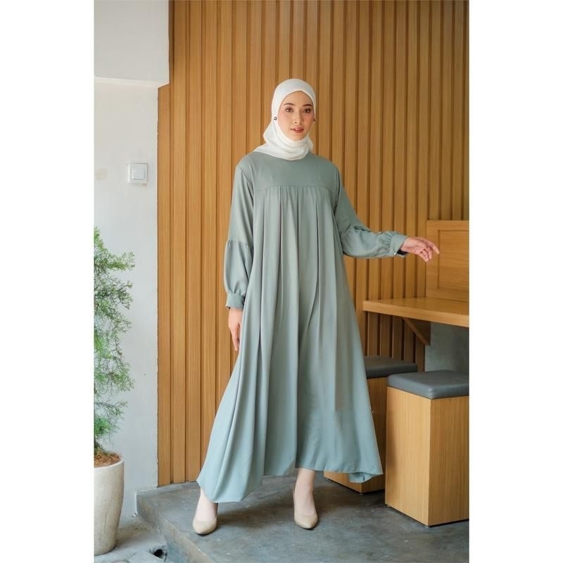 MALVIA DRESS REMPLE DEPAN FASHION MUSLIM TERBARU BAJU DRESS CRINCLE AIRFLOW