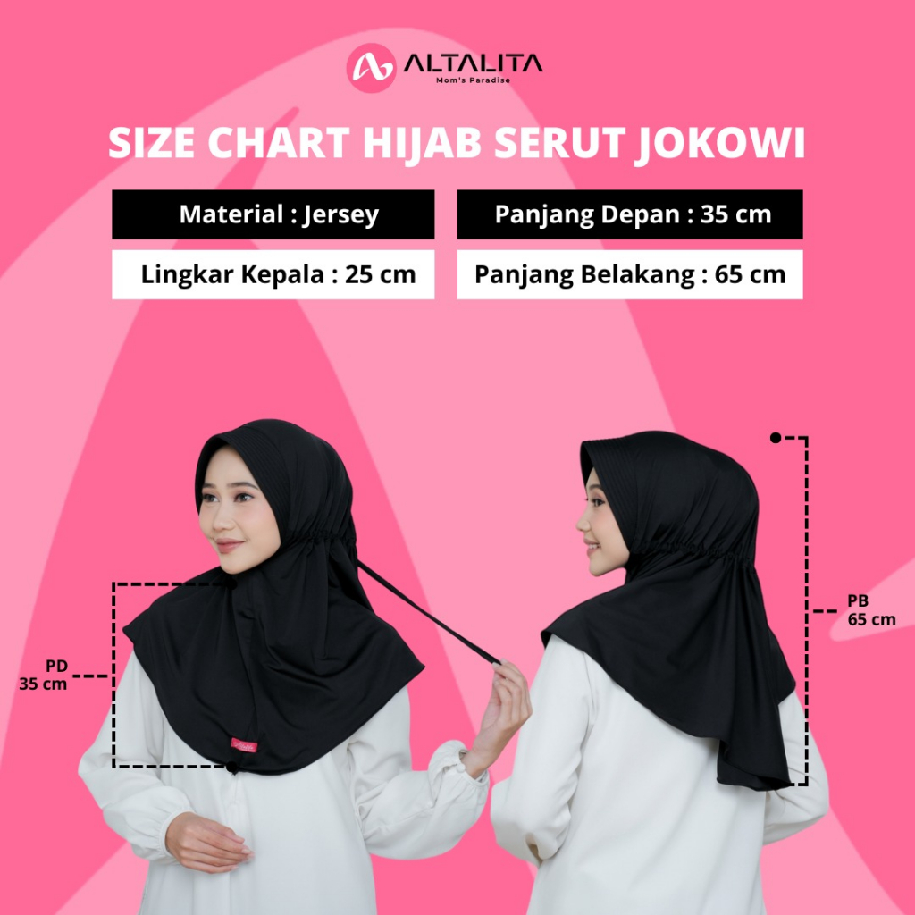 Altalita - Hijab Bergo Serut Jokowi Instan Menutup Dada pet Antem Polos Bahan Jersey Premium Cocok untuk Sekolah Olahraga Volly Futsal Senam dan Sehari-hari