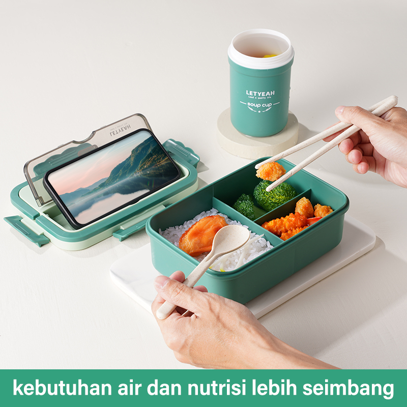 Letyeah &amp; Kaizenliving Tempat Bekal Makan Anti Tumpah / kotak makan + Sendok Dan Sumpit