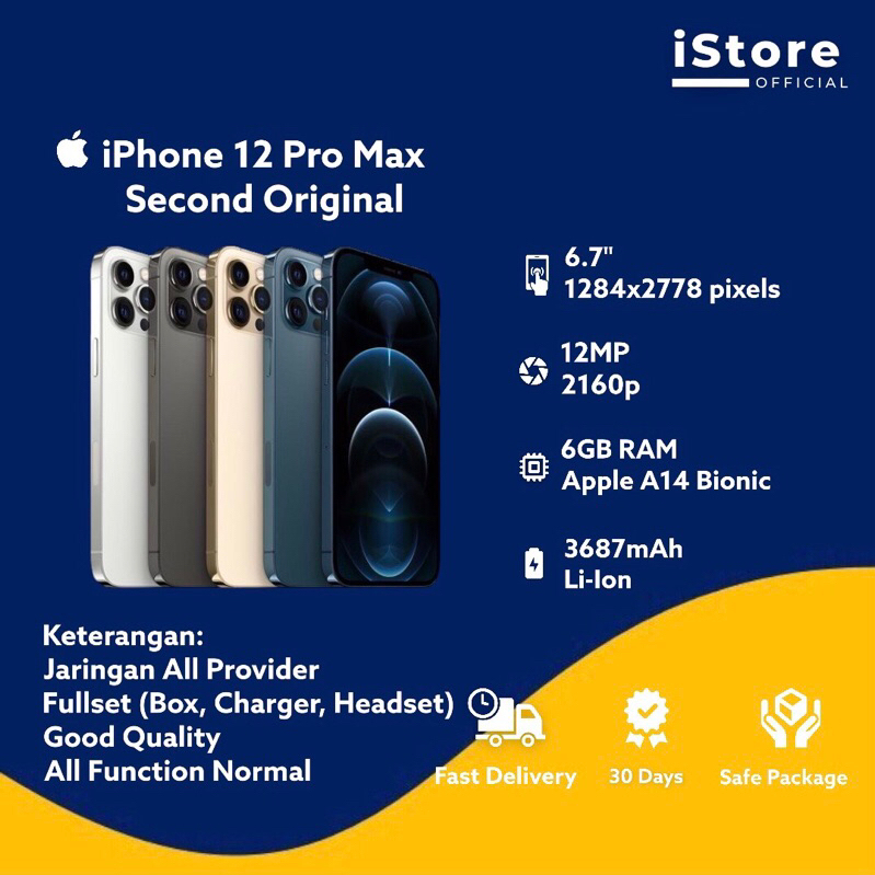 iPhone 12 Pro Max 128GB 256GB 512GB Second Bekas Original Mulus Fullset