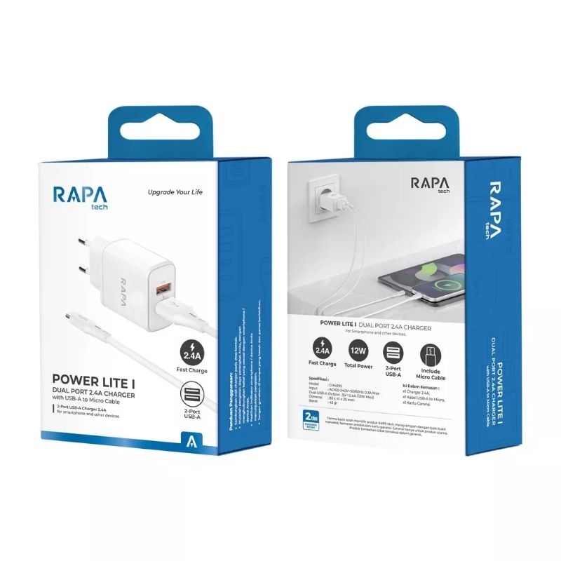 Rapa CH4095 Dual USB Charger Fast Charging 2.4A 12W with Micro USB Cable