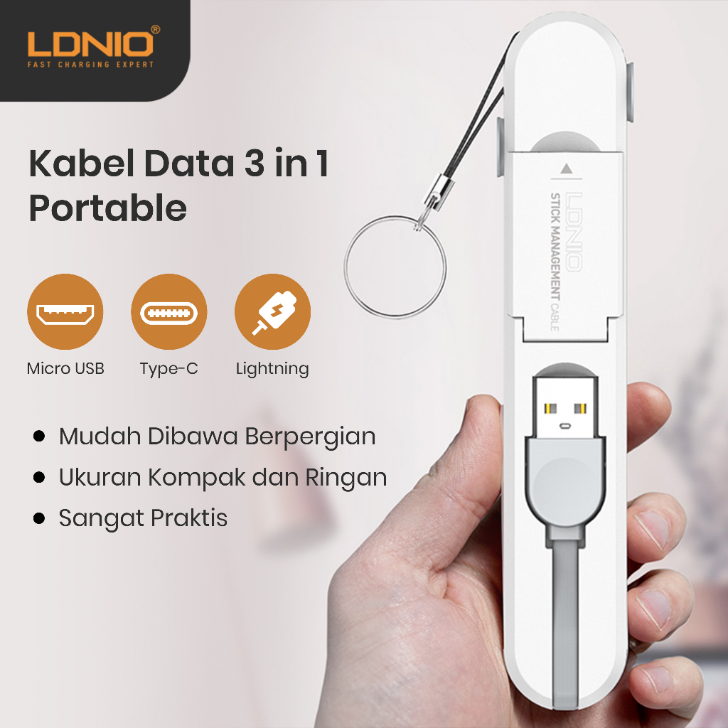LDNIO LC130 KABEL DATA CHARGER USB 3 IN 1 FAST CHARGER 3.8A DATA CABLE