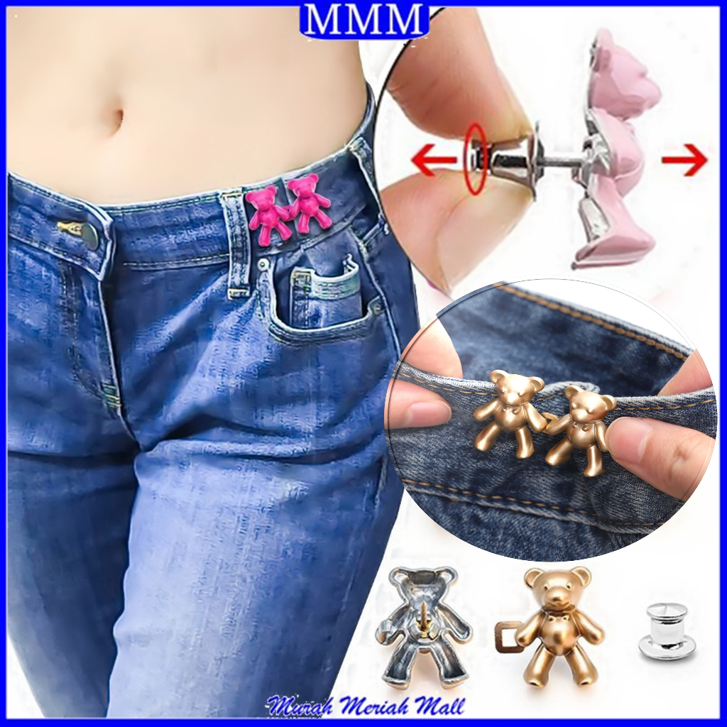 MMM kancing jeans bentuk beruang Lucu Bahan Metal Dapat Dilepas Kancing Jeans Bebas Jahit 2Pcs Cute Bear Tombol Penutup