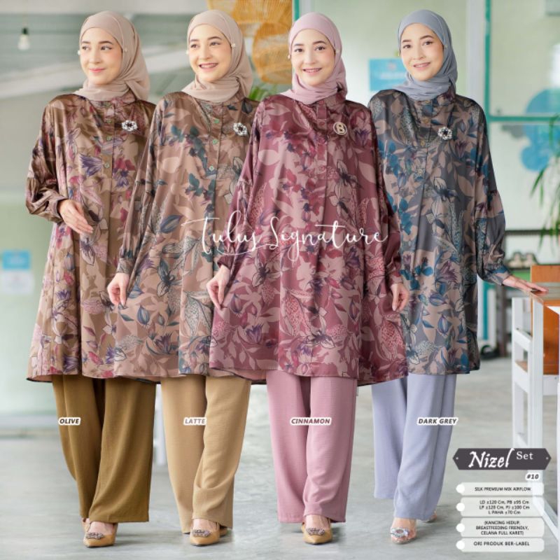 NIZEL SET #10 BY TULUS SIGNATURE / ONESET MOTIF MUSLIMAH / Setelan celana wanita bahan silk