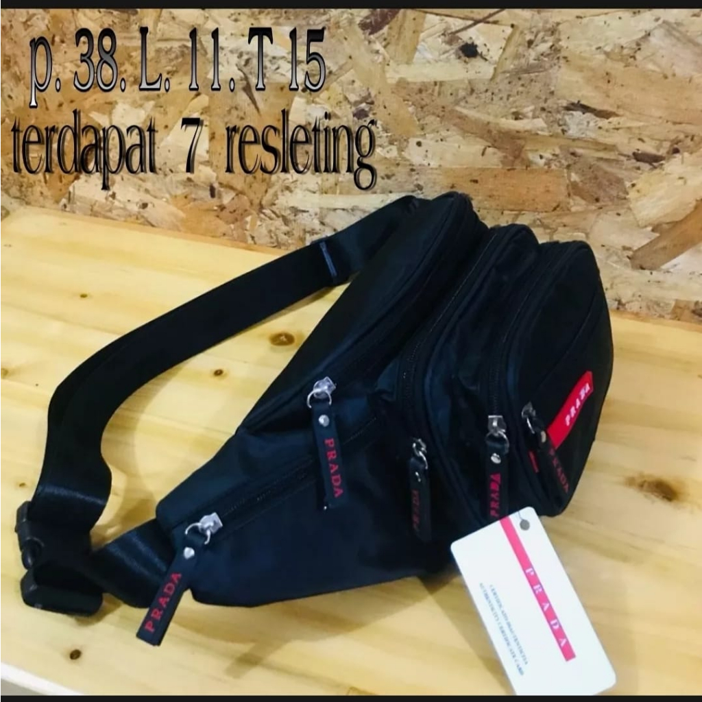 PRADA Tas pinggang Pria Wanita/ Tas selempang Pria Wanita/ Tas Slempang Pria 7 Resleting