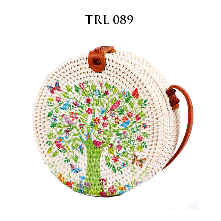 Sweet Honey ~ Grosir Tas Rotan Bulat 20cm Lukis Decoupage Motif Bunga TRL0089 [Bisa COD]