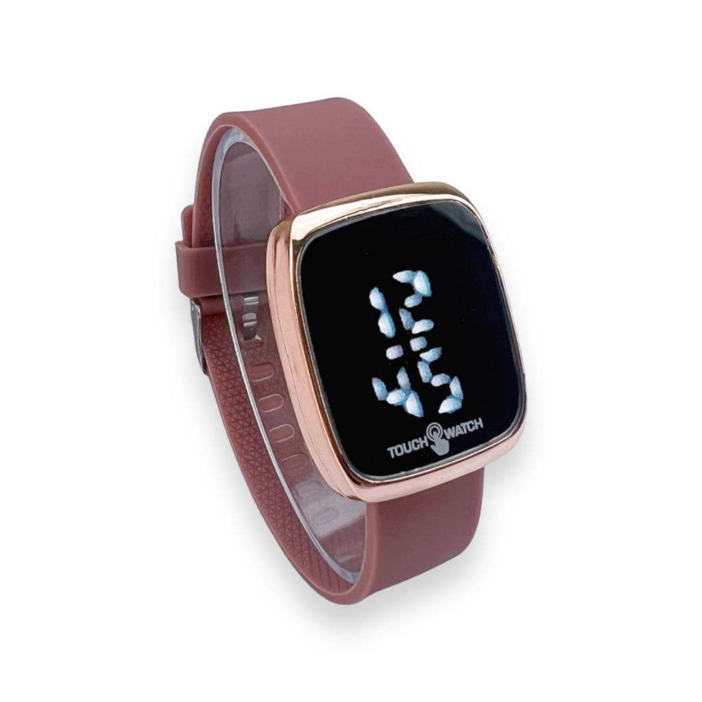 COD✅ Jam Tangan Digital Wanita Pria Watch LED Rubber Elektronik Touch Screen Harga Murah    S1201-S1280-Cokelat