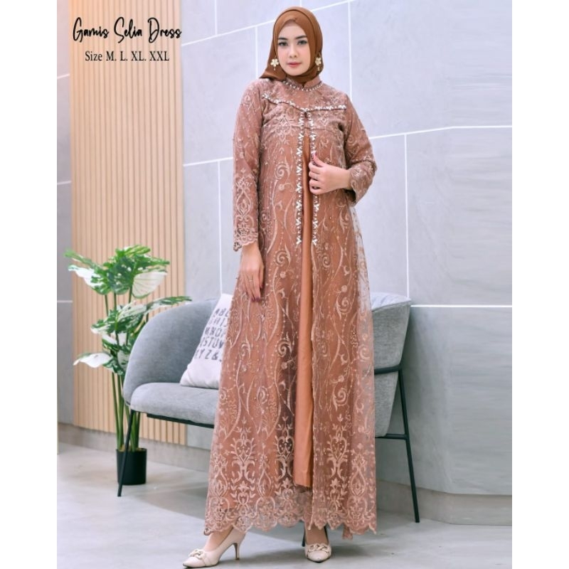 Gamis Selin Dress Kombinasikan Satin Valvet Payet Mutiara / Gamis Pesta / Gamis Tile / Gamis Kondangan / Gamis Mutiara / Gamis Seragaman / Gamis / Gamis Brokat / Gamis Lamaran