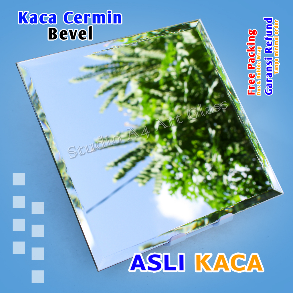 KACA CERMIN BEVEL 20 x 20 cm Tebal 3 mm BEVEL 1 CM  Hiasan Dinding- Cermin Kaca-cermin hias-cermin b