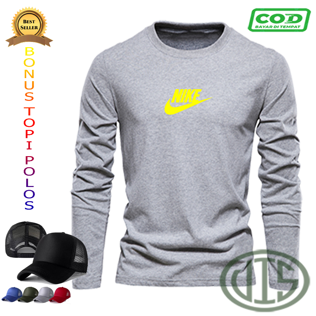 GRATIS TOPI...Kaos Lengan Panjang NIKE 0002 YELLOW+TOPI Distro Premium / Kaos Murah COTTON 30S / Kao