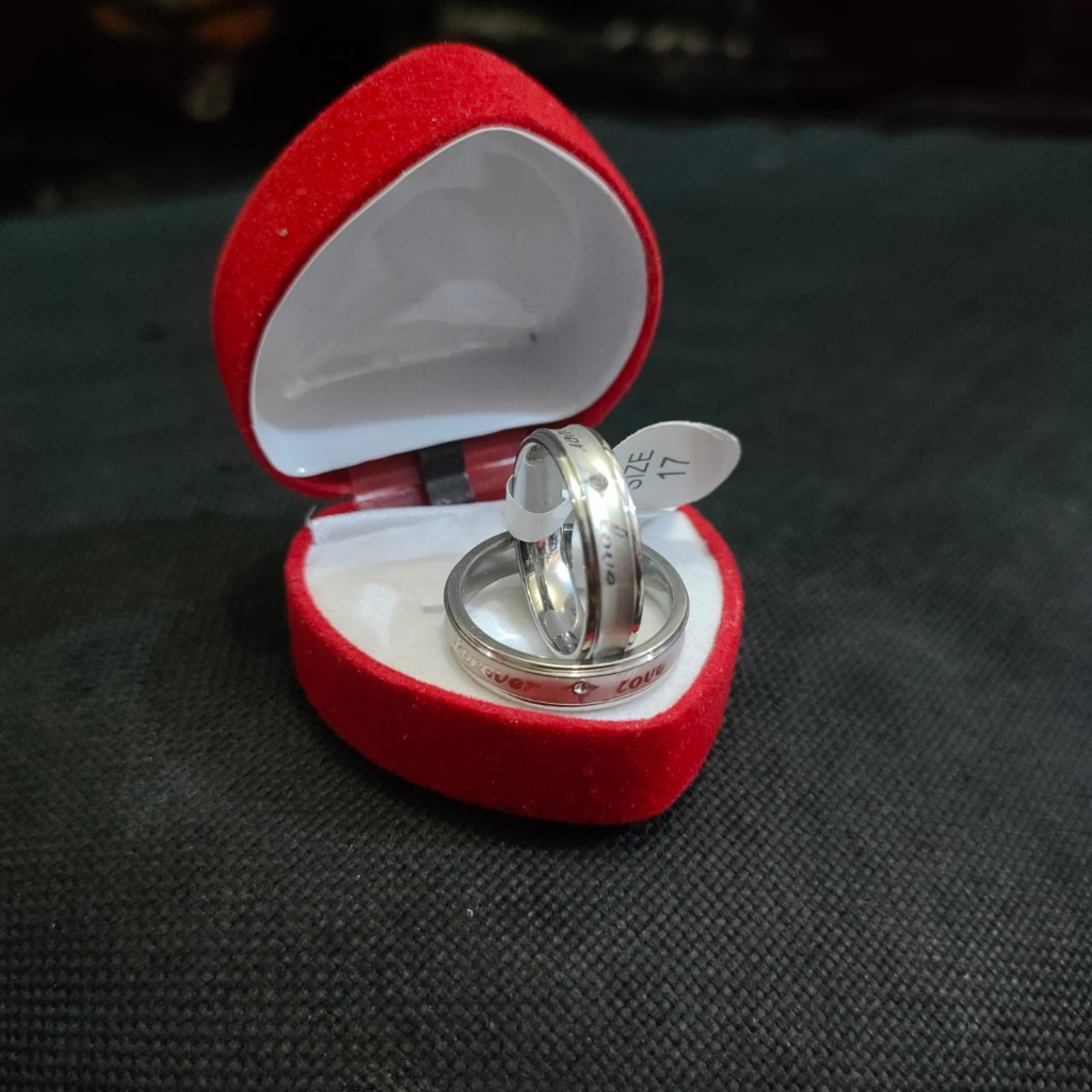 PROMO COD!!! Cincin Kawin Udah Dapat 2 Pcs + Box Cincin, Silver Stainless Steel Model LOVE forever