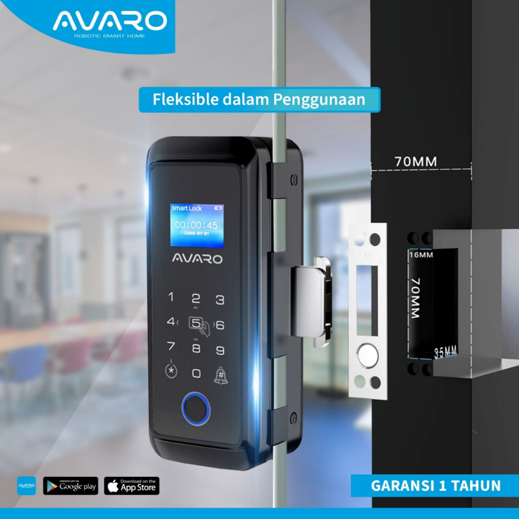 AVARO SL03 Smart Door Lock Glass Door Pintu Kaca Frameless