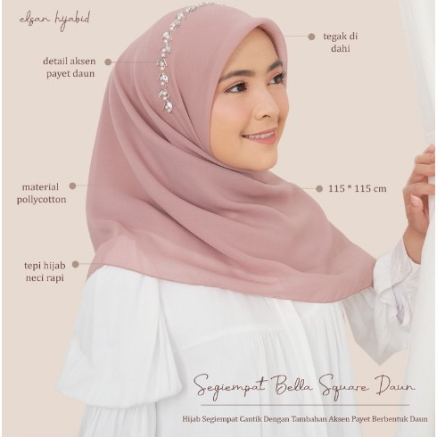 HIJAB BELLA SQUARE SWAROVSKI PREMIUM  // Jilbab Bella Square Segi Empat Payet Bando Daun
