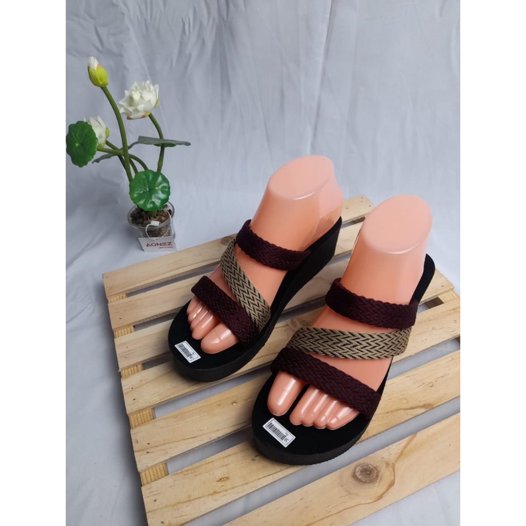 SANDAL WEDGES WANITA SLOP KOMBINASI