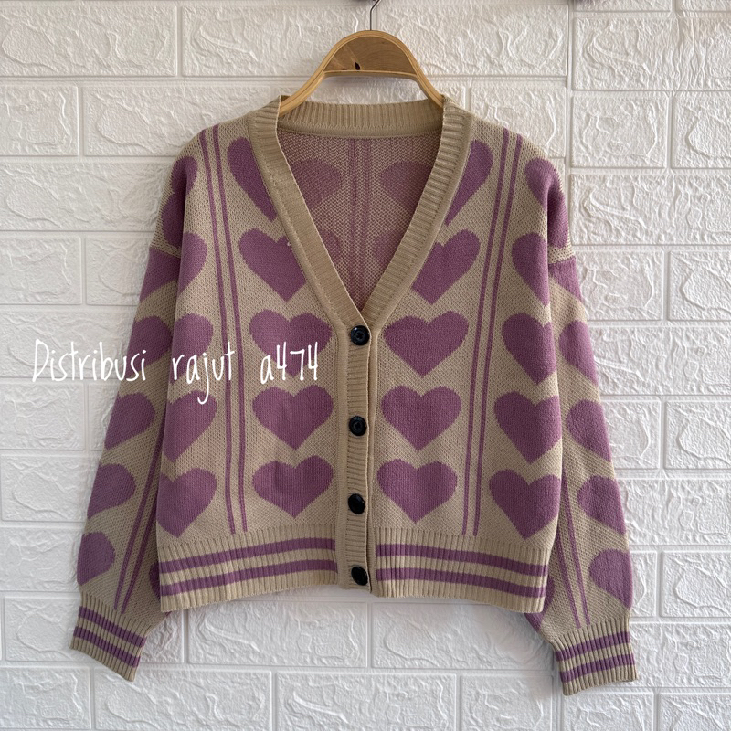 DONNA CARDIGAN RAJUT MOTIF LOVE ATASAN WANITA LENGAN PANJANG