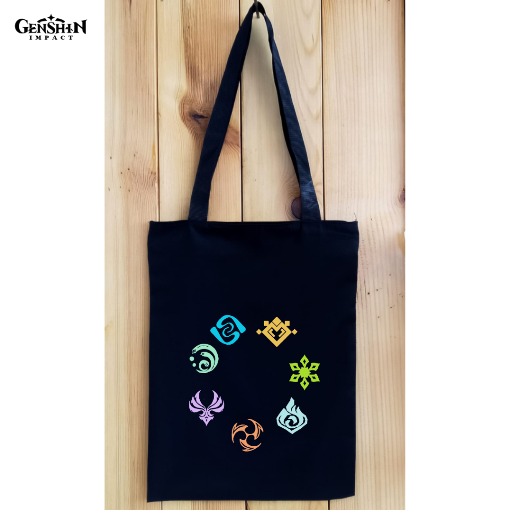 Totebag DTF Genshin Impact Resleting tas tote bag kuliah kampus bahan kain drill premium || Kiiyoomii ||