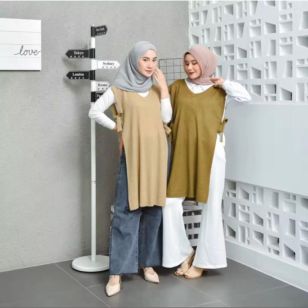 Long Vest Tunik Rajut Rompi Rajut Wanita