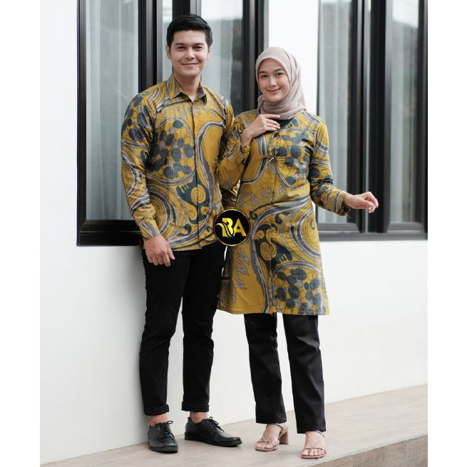 Batik Couple Tunik Baju Batik Couple Modern Premium Kancing Depan Busui M L XL XXL Ready Seragam