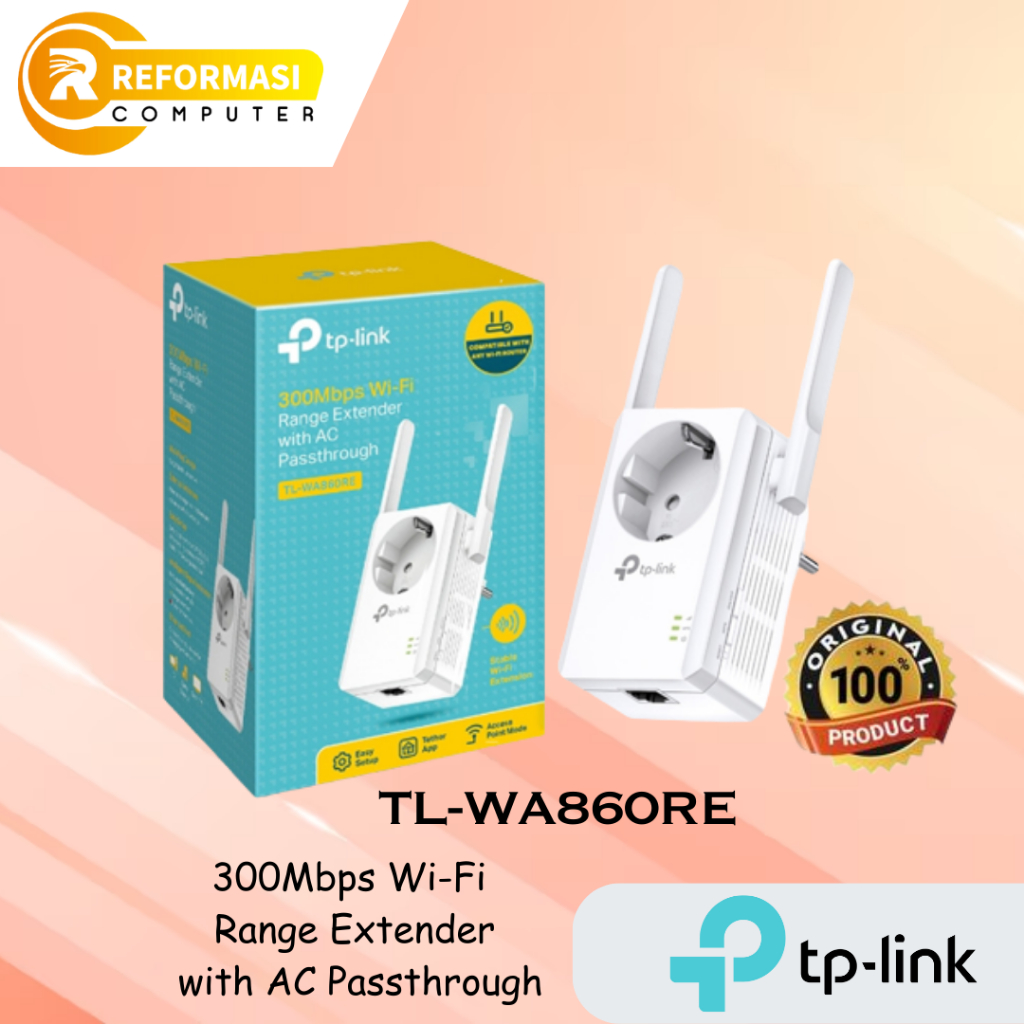 TP-LINK TL-WA860RE 300Mbps WiFi Range Extender with AC Passthrough