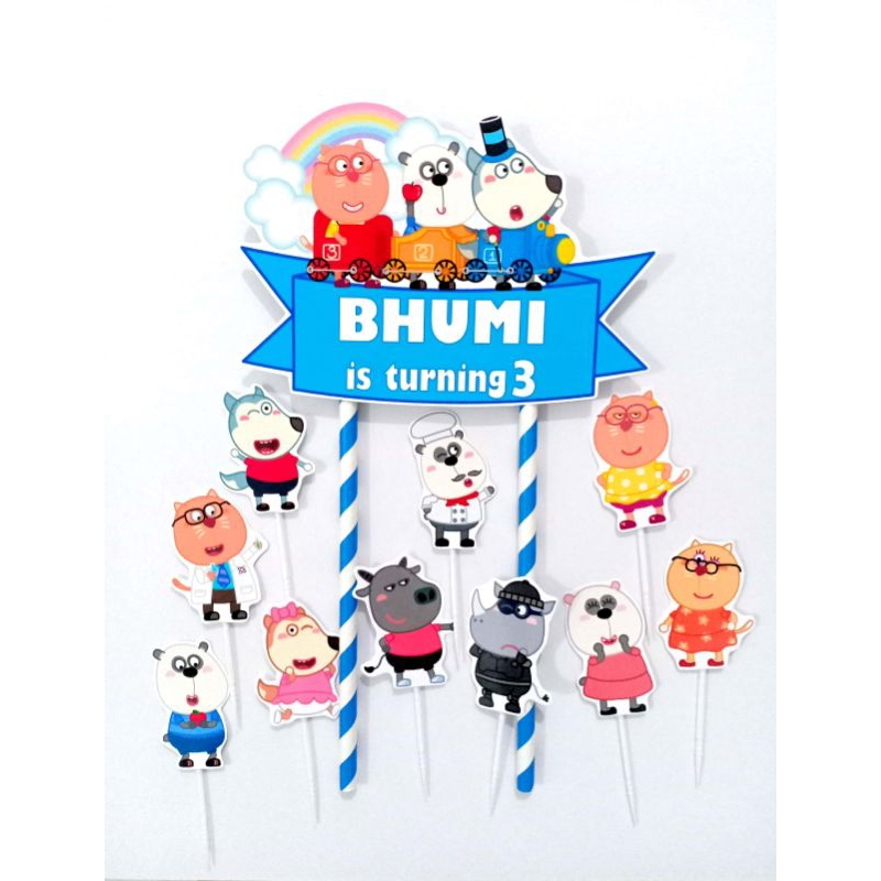 TOPPER CAKE GAMBAR KARTUN WOLFOO BISA CUSTOM NAMA