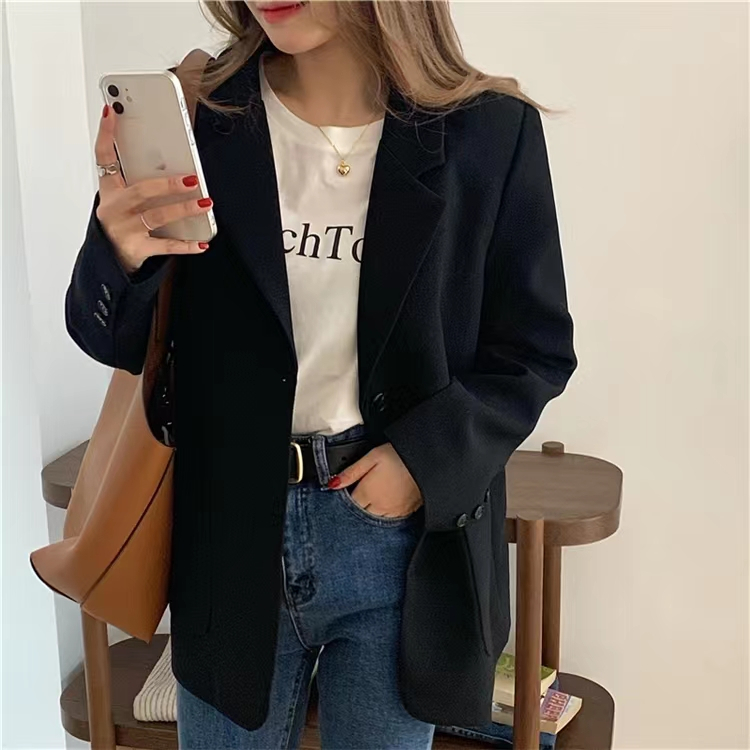 Blazer Lengan Panjang Wanita Korean Style Blezer Hitam Outer Polos