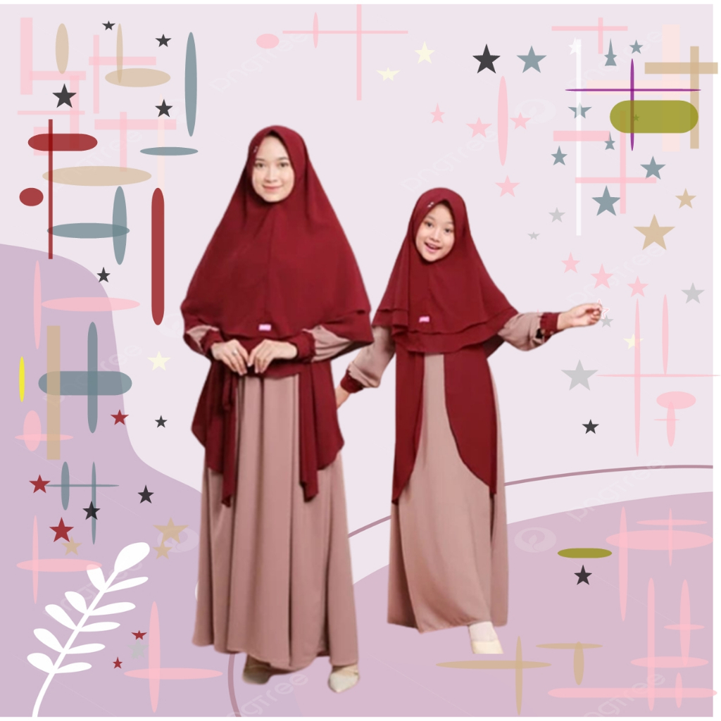 gamis couple syari / gamis muslim ibu dan anak plus hijab terbaru 2023