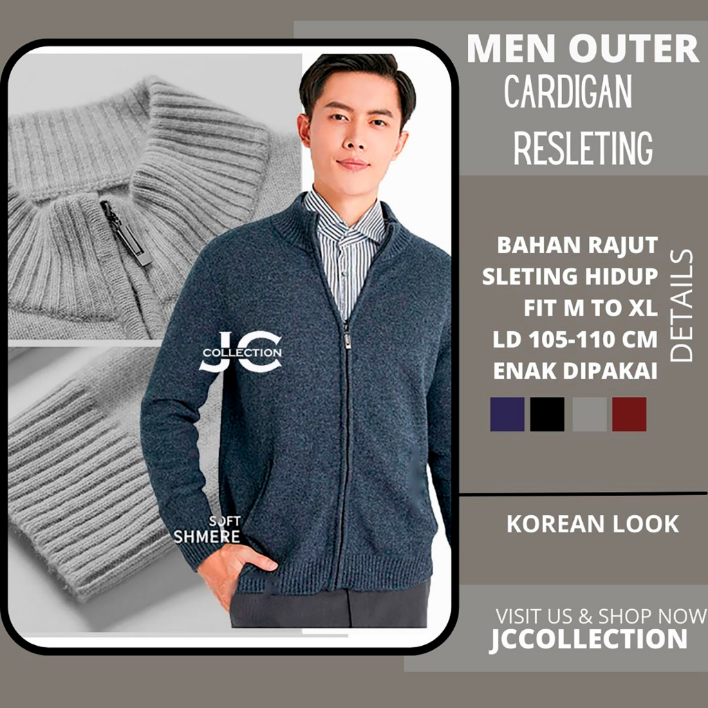 Outer Kardigan Cowok Sleting / Cardigan Rajut Pria Crewneck Korea Variasi Renddy JCCollections