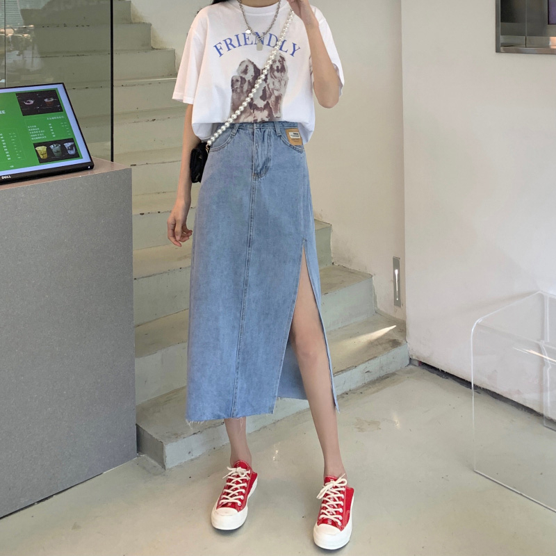 CEWEK_ID rok jeans 7 8 wanita rok belah samping/rok korean style panjang rok high waist cewek seksi kekinian 2023 ootd