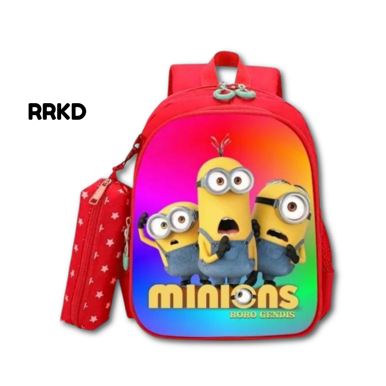 Tas minions ransel sekolah anak paud tk sd karakter kartun laki laki perempuan gambar printing anti air