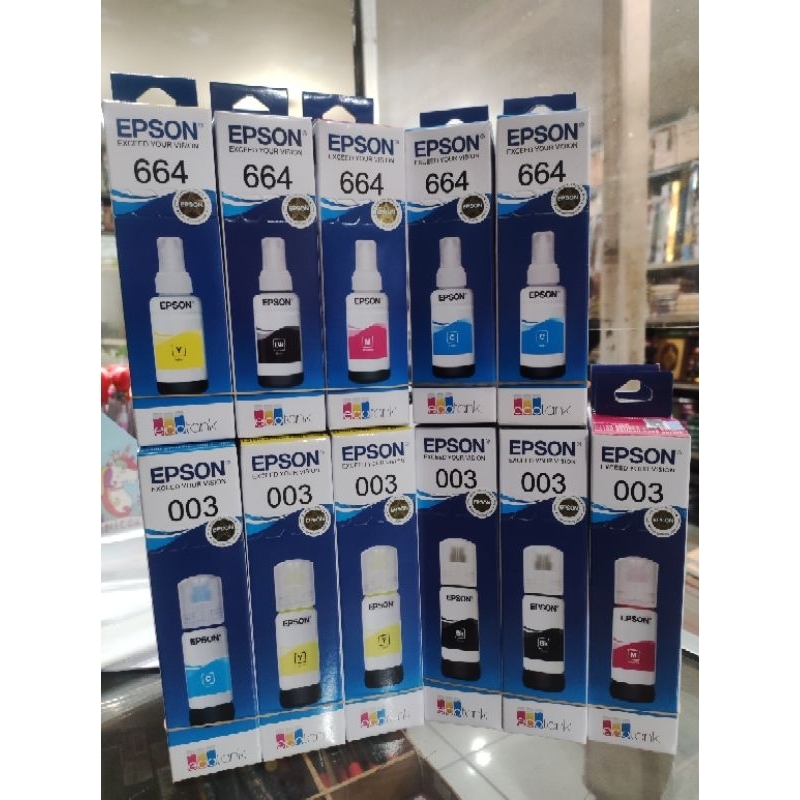 Tinta Epson 003 atau 664 Hitam, Biru, Kuning Merah. Merek Ecotank