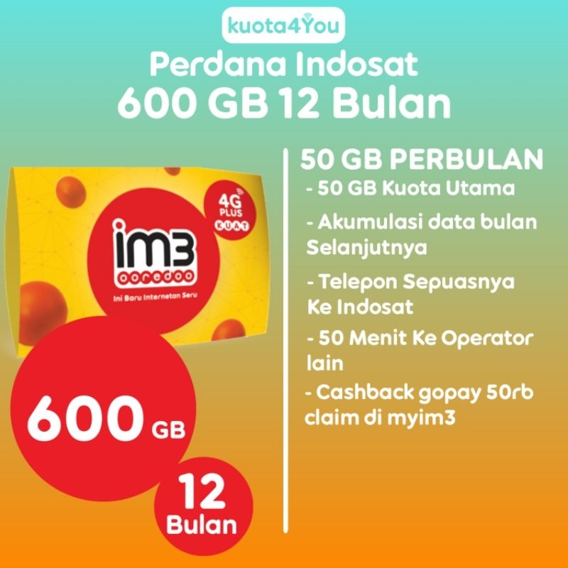 Perdana Indosat 600 12 Bulan - Cicilan 12 Bulan