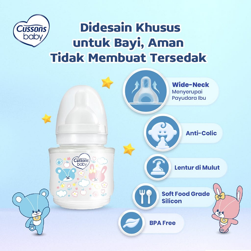 Cussons Baby Milk Bottle Wide Neck - Anti Colic - BPA Free - Lentur - Food Grade Silicon